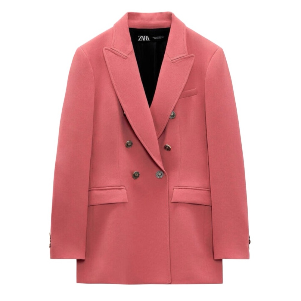 ZARA WOMEN’S DOUBLE BREASTED LONG BLAZER IN DUSTY PINK SIZE XS EUC